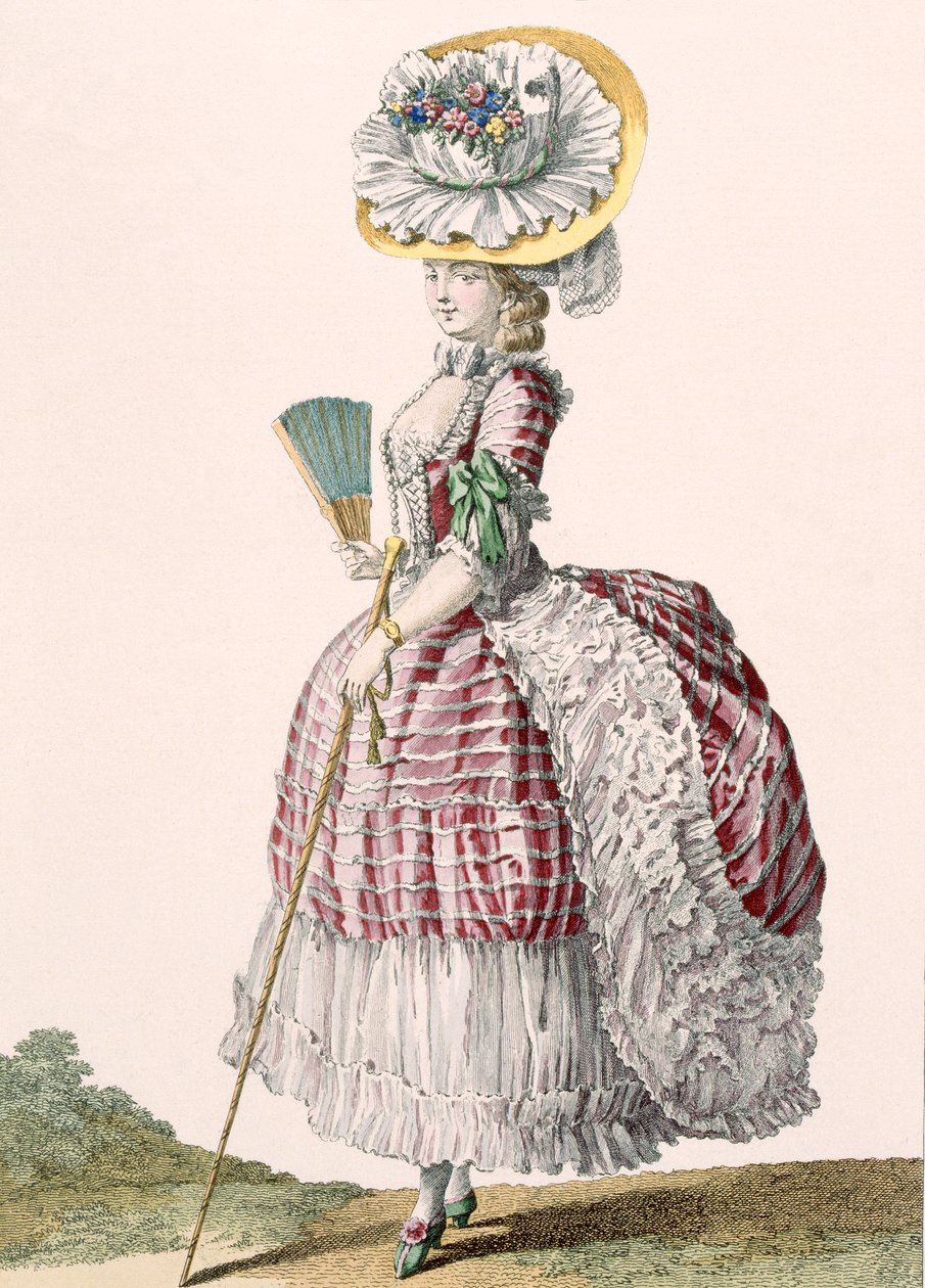 Senhora vestida com um vestido estilo polonaise, gravada por Dupin, placa nº 82 de &39;Galeries des Modes et Costumes Francais&39;, c.1778-87 de Claude Louis Desrais