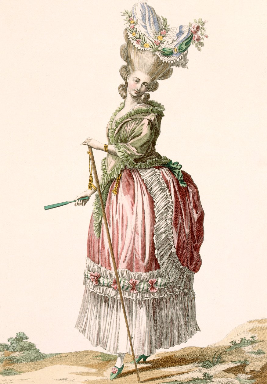 Vestido de senhora estilo Providência, gravado por Dupin, prato nº 17 de &39;Galeries des Modes et Costumes Francais&39;, c.1778-87 de Claude Louis Desrais