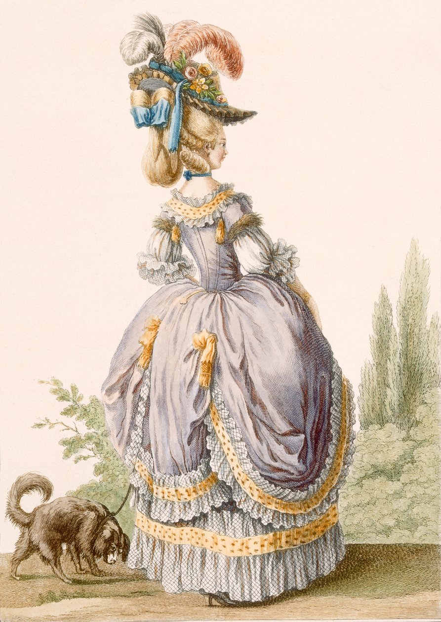 Robe de la Circassienne, gravada por Voysard, de Galeries des Modes et Costumes Francais, c.1778-87 99: vestuário; vestido tradicional; traje tradicional; moda; ilustração; de Claude Louis Desrais