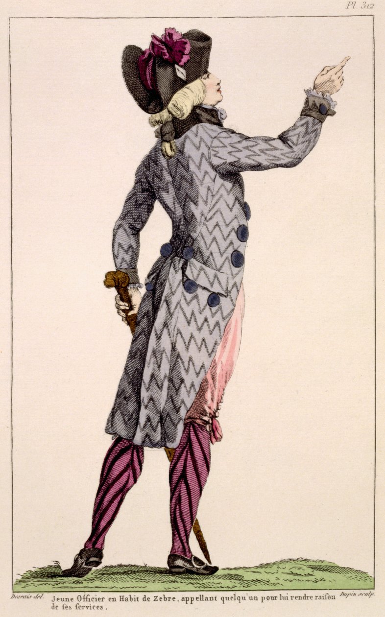 Oficial jovem em um casaco de zebra, impressão feita por Dupin, 1789 de Claude Louis Desrais