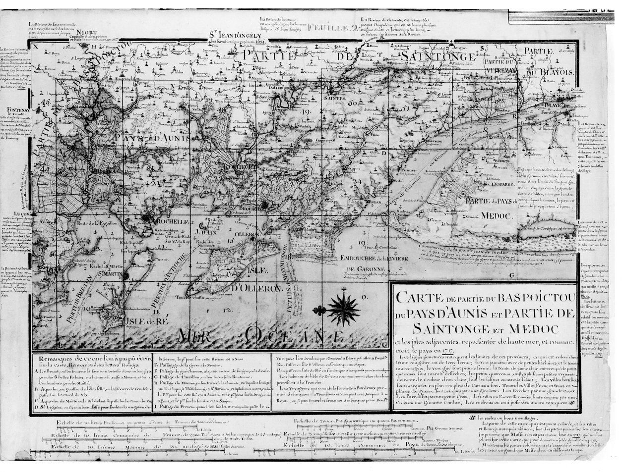 Atlas 131 F fol.2 Mapa de Lower Poitou, Pays d&39;Aunis, Saintonge e Medoc, do &39;Compendium of Saintonge Plans&39; (caneta e tinta sobre papel) de Claude Masse