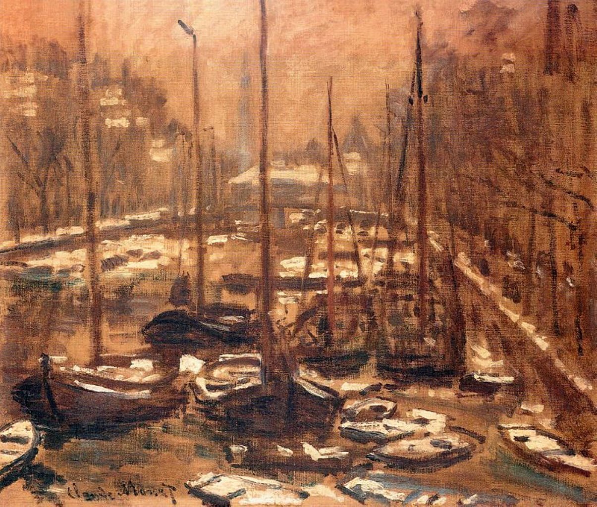 O Geldersekade de Amsterdã no inverno de Claude Monet
