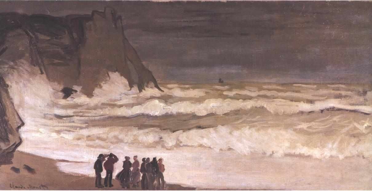 Grosse mer a EtretatnInglês: Mar tempestuoso em EtretatnAlemão: Mar tempestuoso perto de Etretatn de Claude Monet