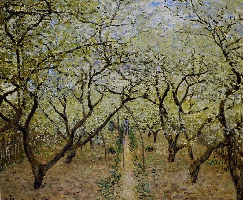 Kvetouci triste Jablonovy sadnFrancais: Orchard in bloomn de Claude Monet