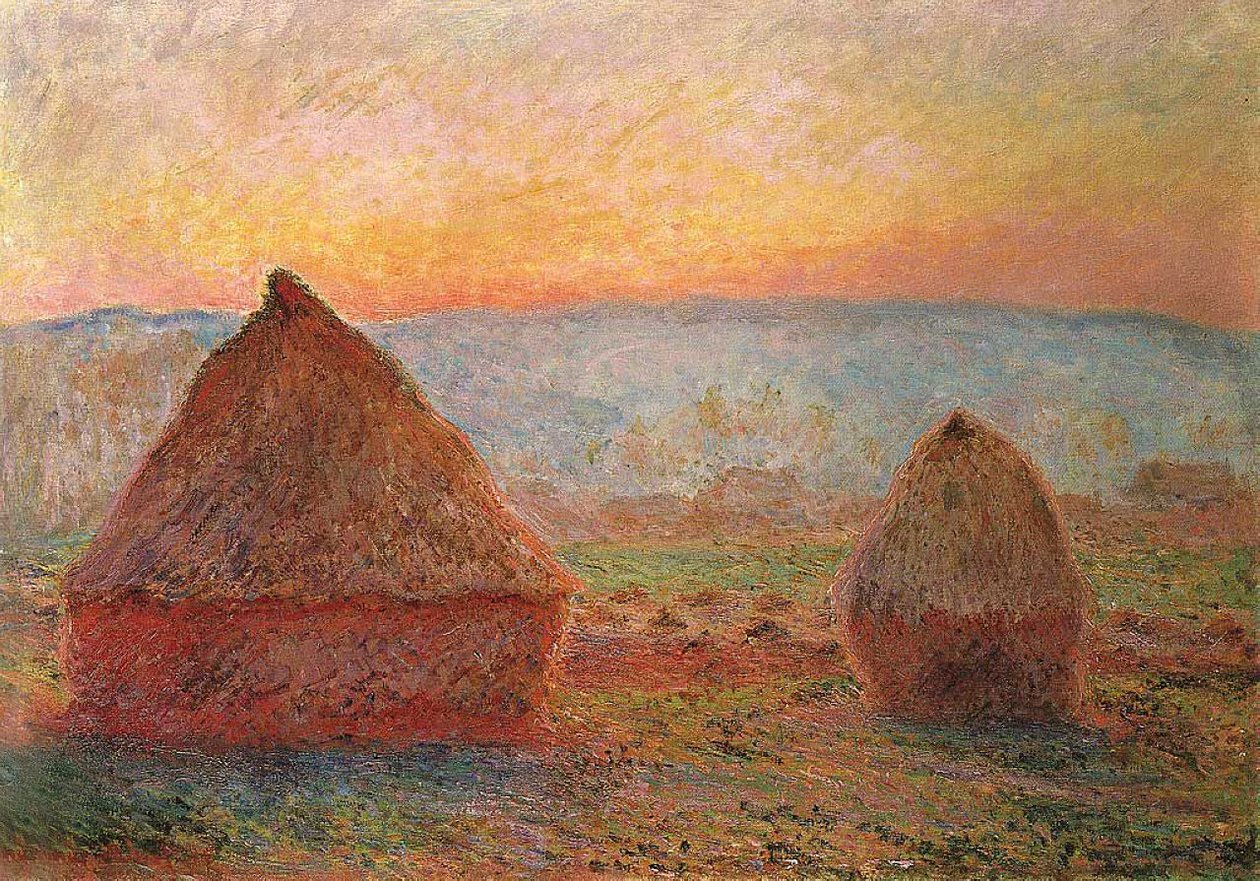 As rodas em Giverny, sol poente de Claude Monet