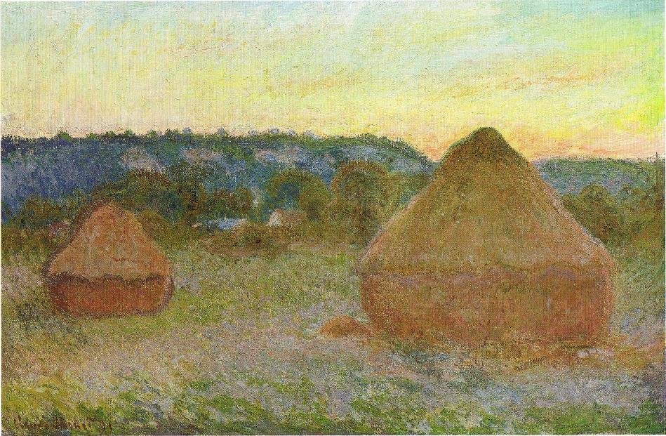 Pilhas de trigo final do dia, autumnn de Claude Monet