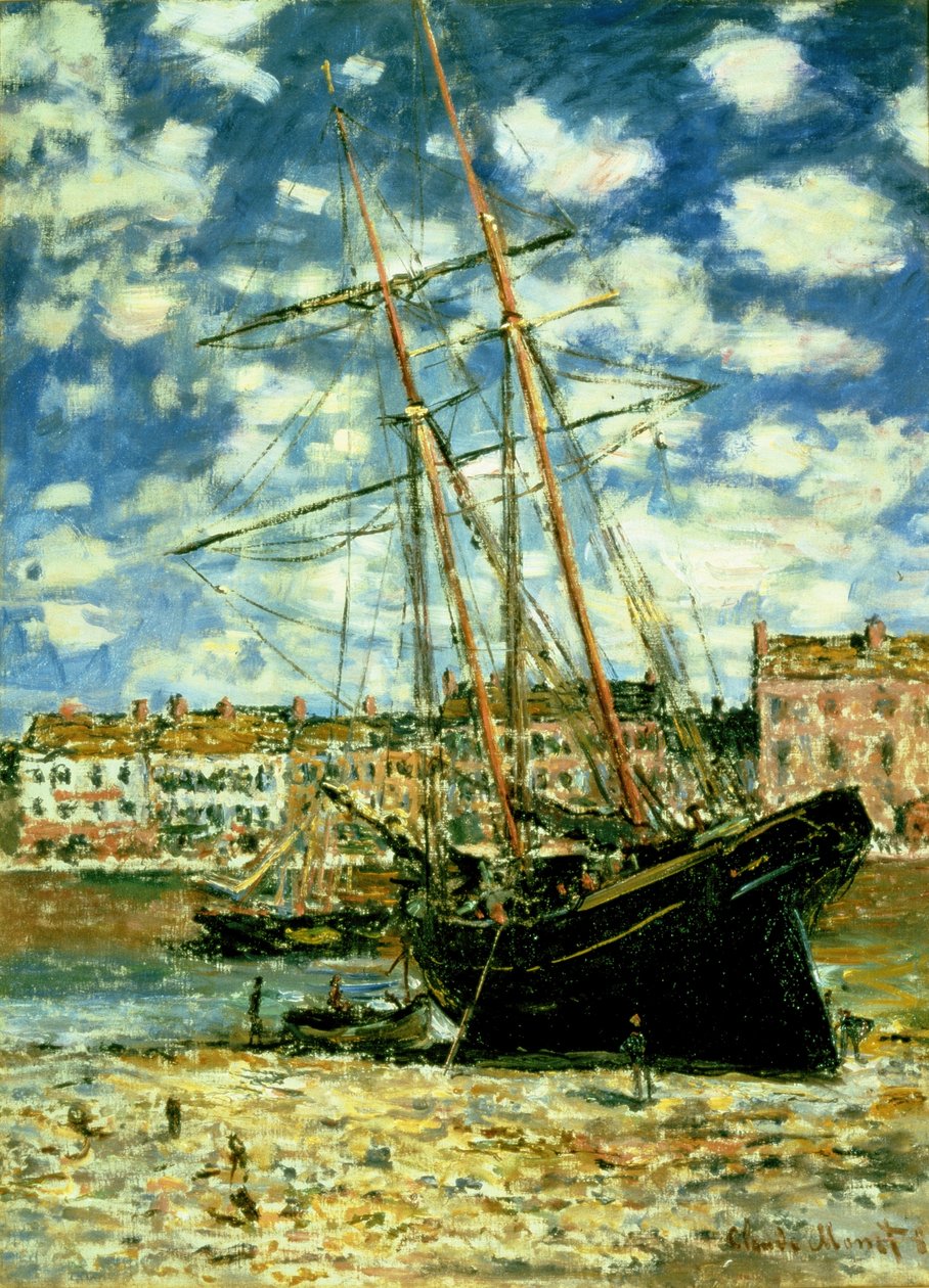 Barco deitado na maré baixa de Claude Monet