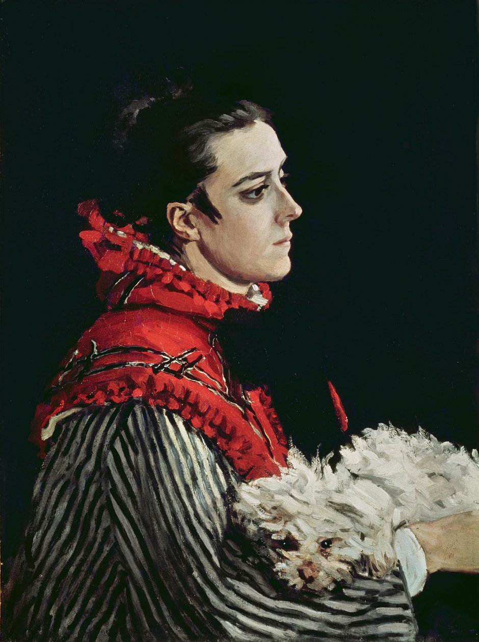 Camille Monet (1847-79) em um cabo vermelho, 1866 de Claude Monet