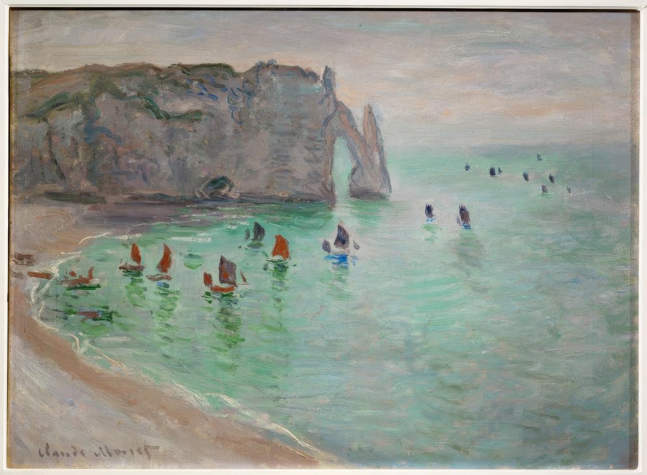Etretat, Porte d&39;Aval: barcos de pesca que saem do porto de Claude Monet