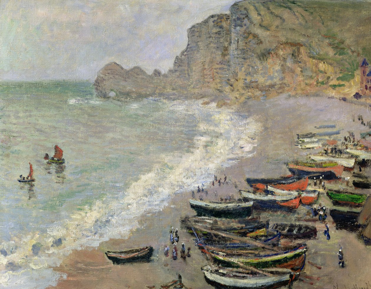 Etretat, praia e a Porte d&39;Amont, 1883 de Claude Monet
