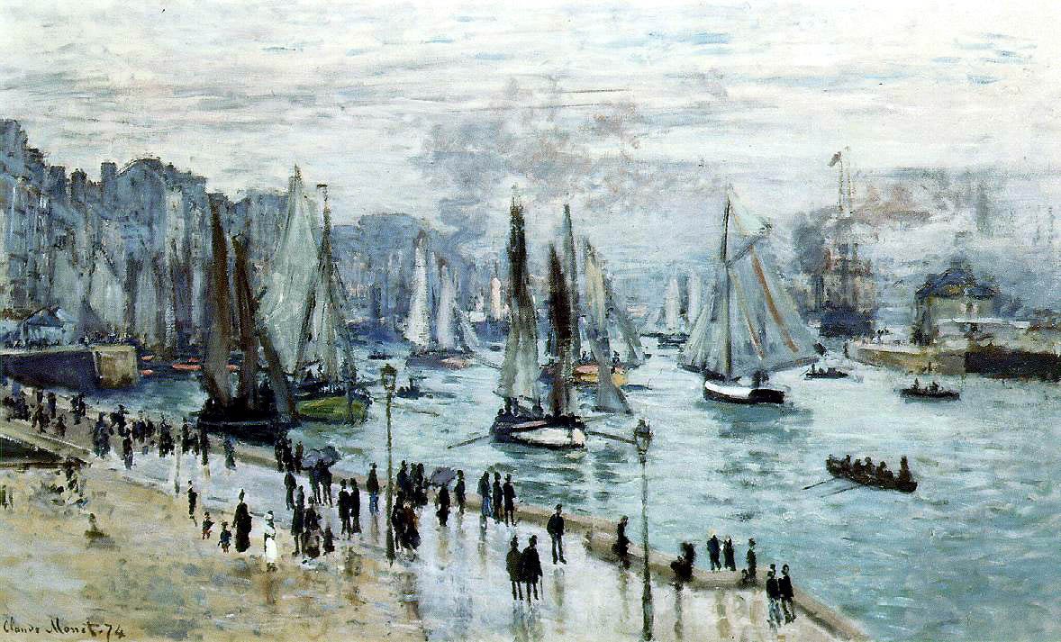Barcos pesca, partindo, a, porto, le, Havre de Claude Monet
