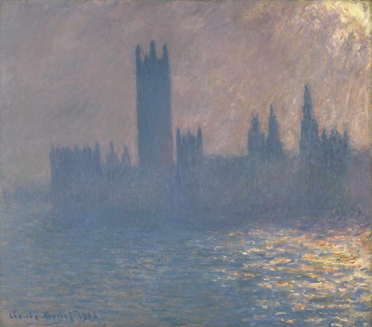 Casas do Parlamento, o efeito da luz solar de Claude Monet