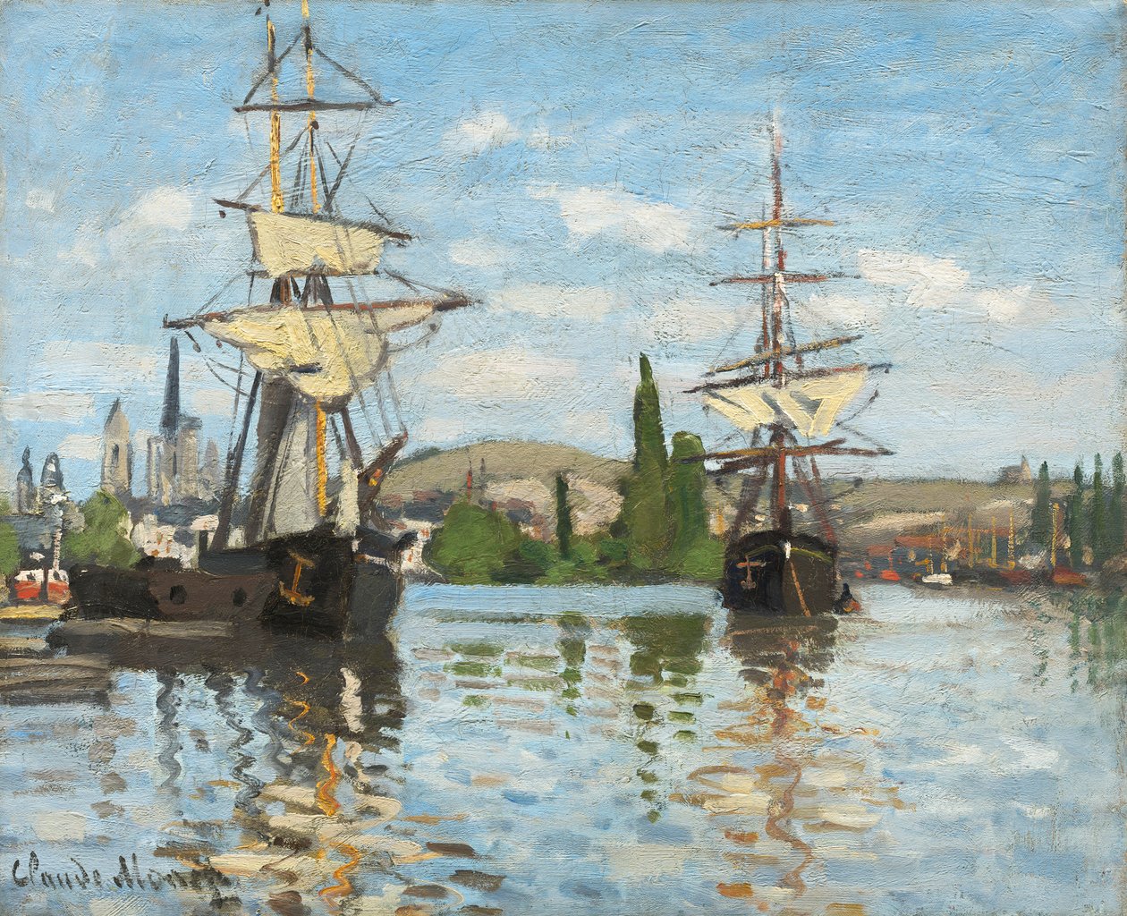 Navios que montam no Seine em Rouen, 1872-73 de Claude Monet