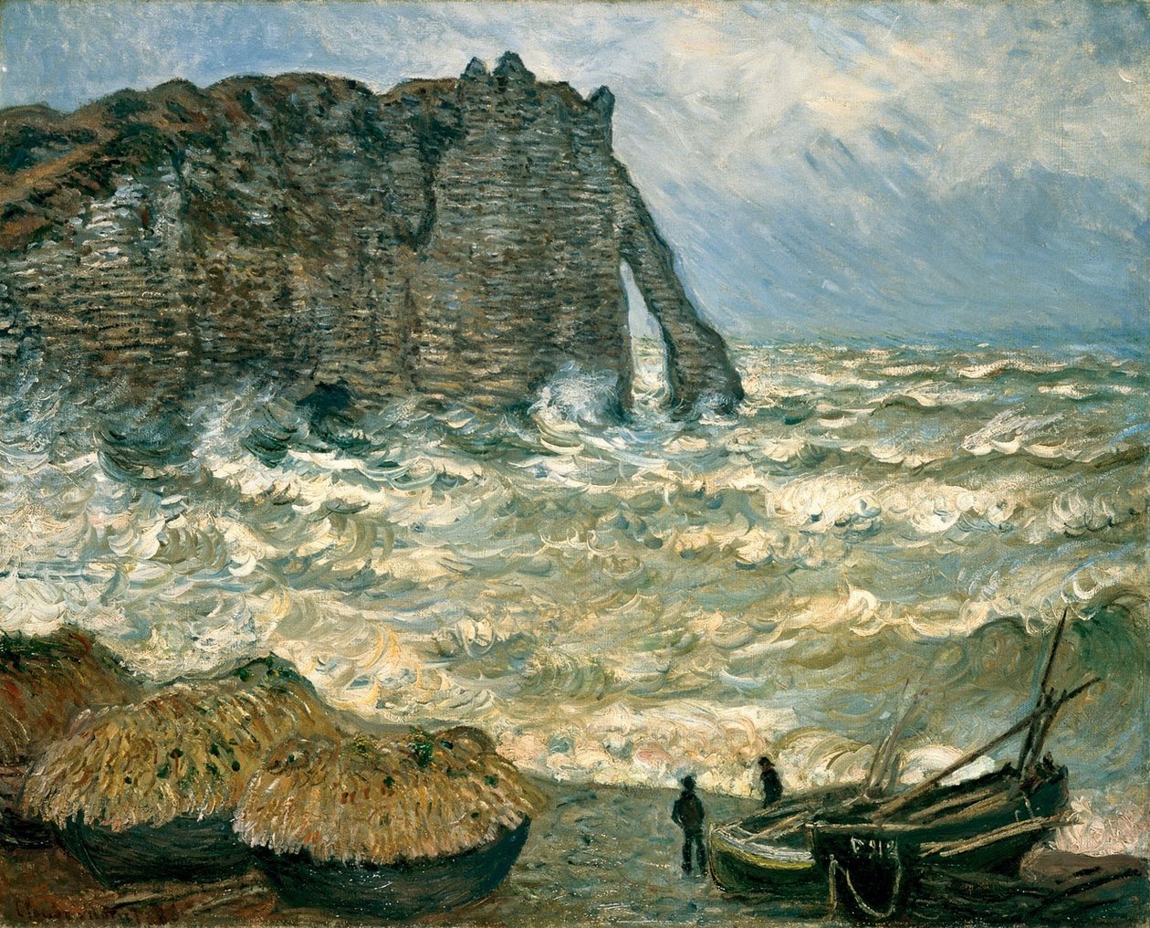 Mar tempestuoso em Étretat de Claude Monet