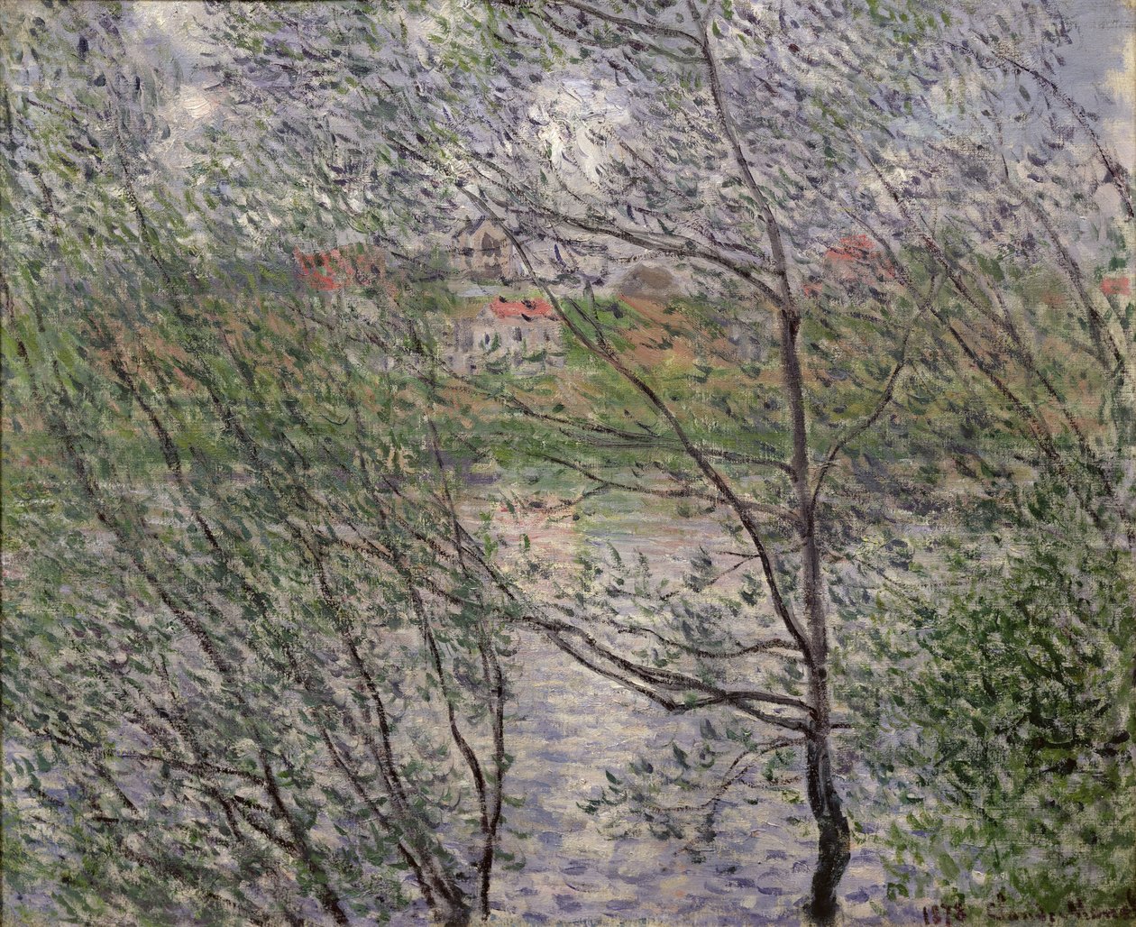 Os bancos do Sena ou, Primavera através das árvores, 1878 de Claude Monet