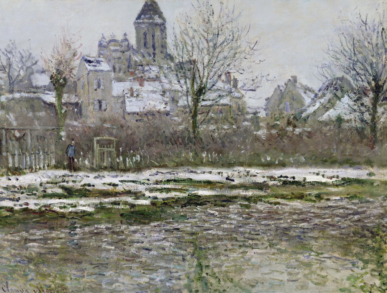 A igreja em Vetheuil sob a neve, 1878-79 de Claude Monet