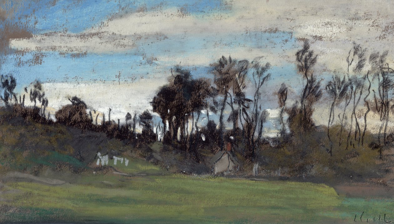 O Prado forrado de árvores (pastel e guache) de Claude Monet