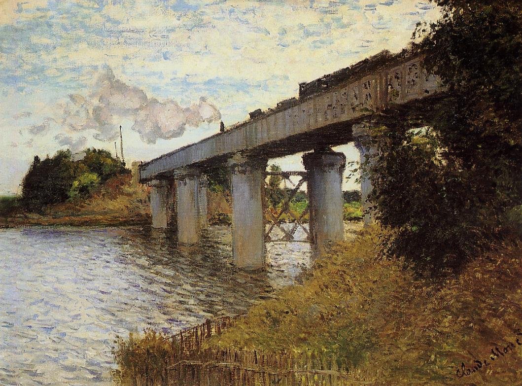 A ponte ferroviária em argenteuil de Claude Monet