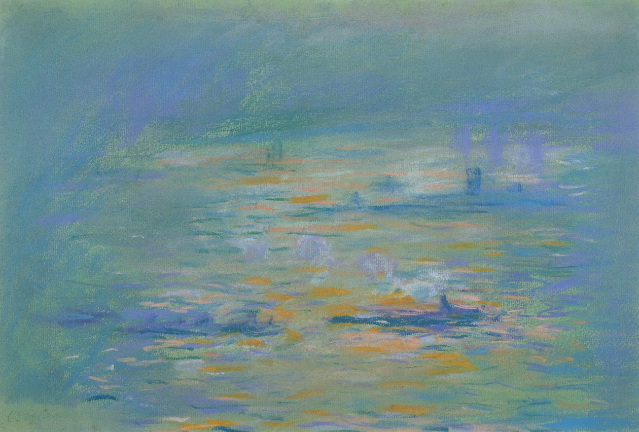 Rebocadores no Rio Tamisa (pastel sobre papel) de Claude Monet