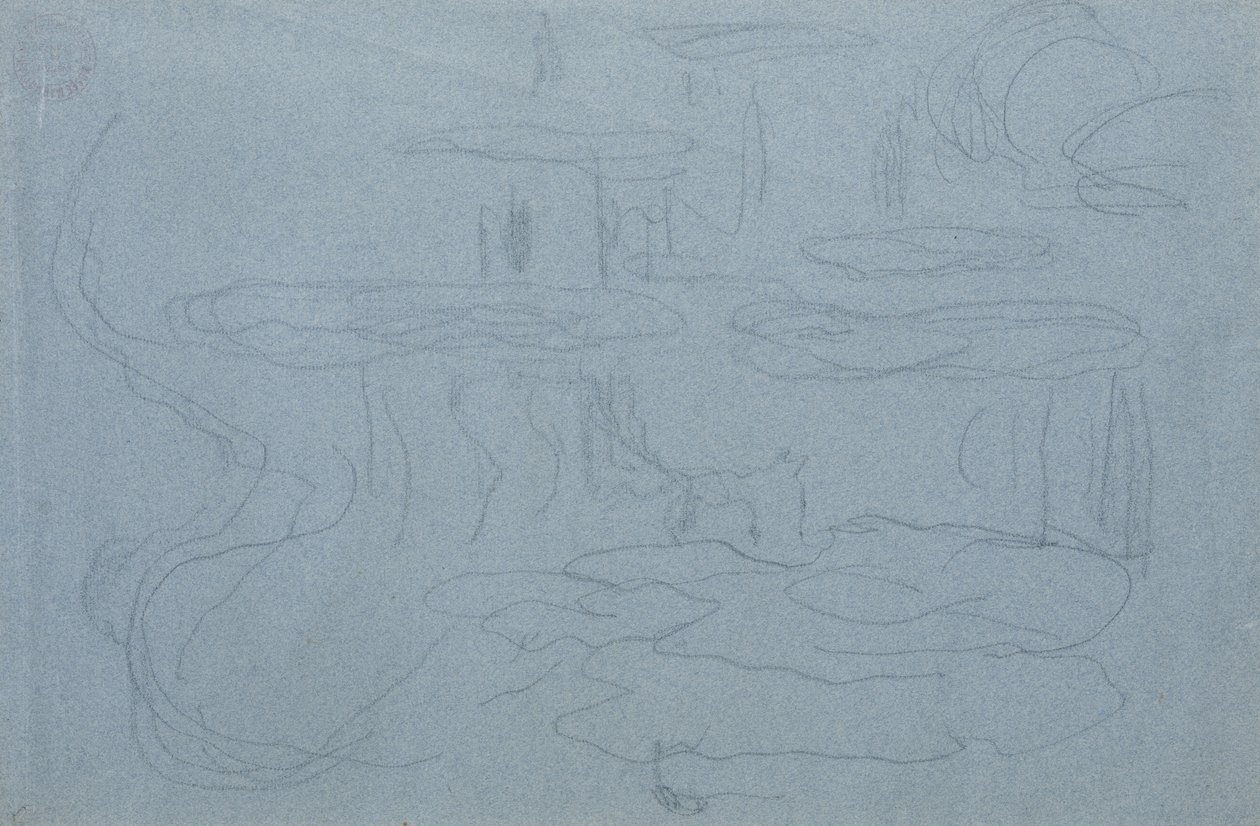Nenúfares, c.1918 (lápis preto sobre papel de lápis azul) de Claude Monet
