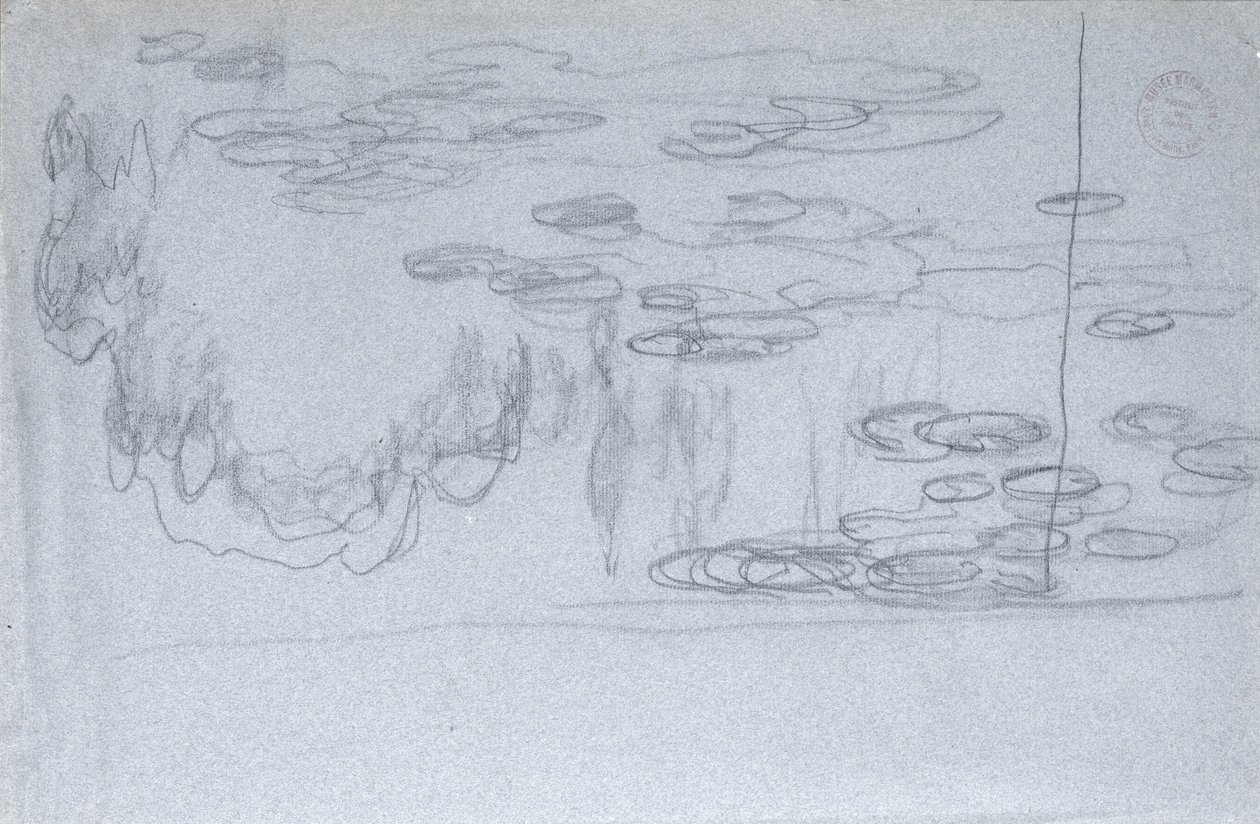 Nenúfares, c.1918 (lápis preto sobre papel de lápis azul) de Claude Monet