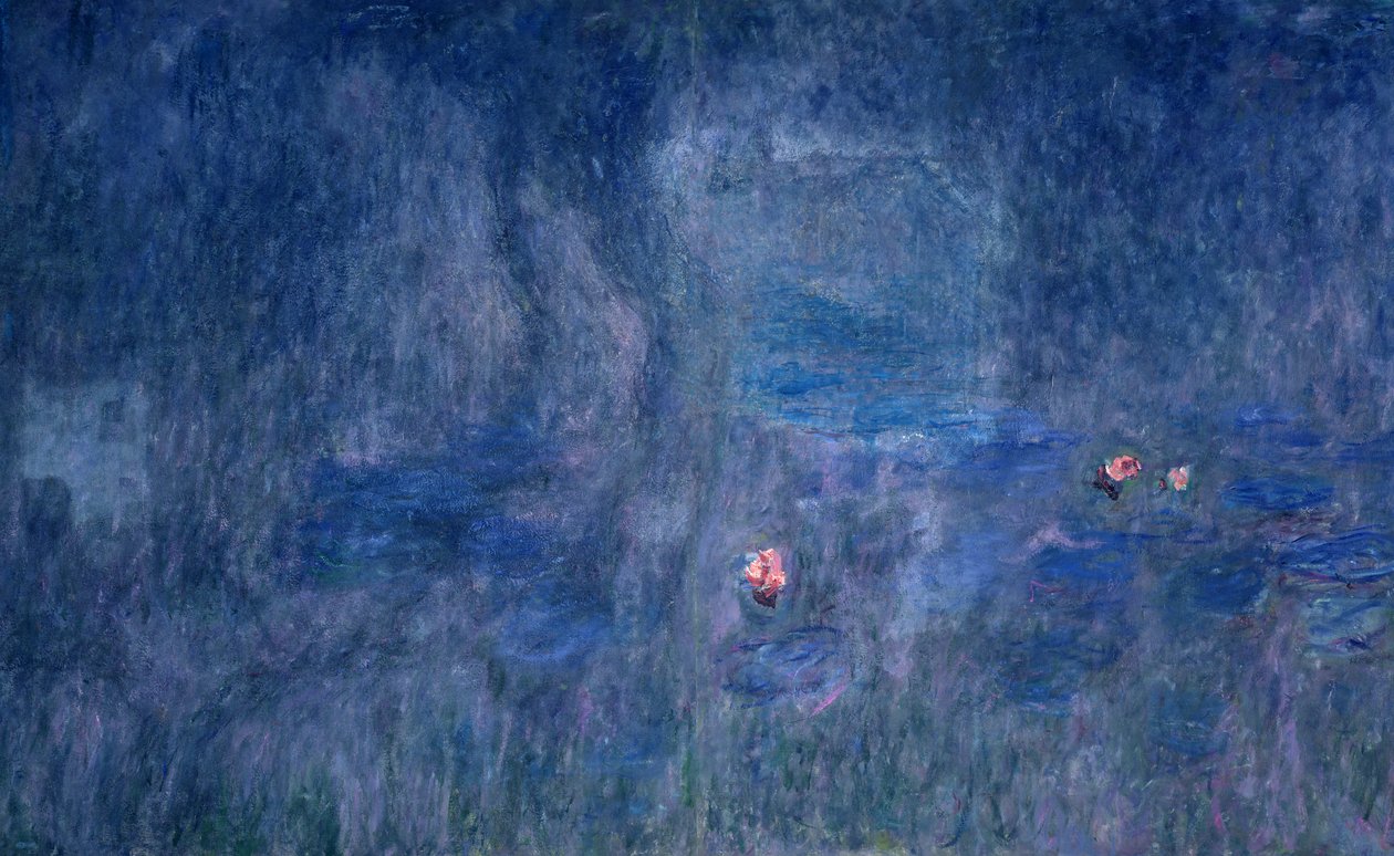 Waterlilies: Reflexões de árvores, detalhe da seção central, 1915-26 de Claude Monet