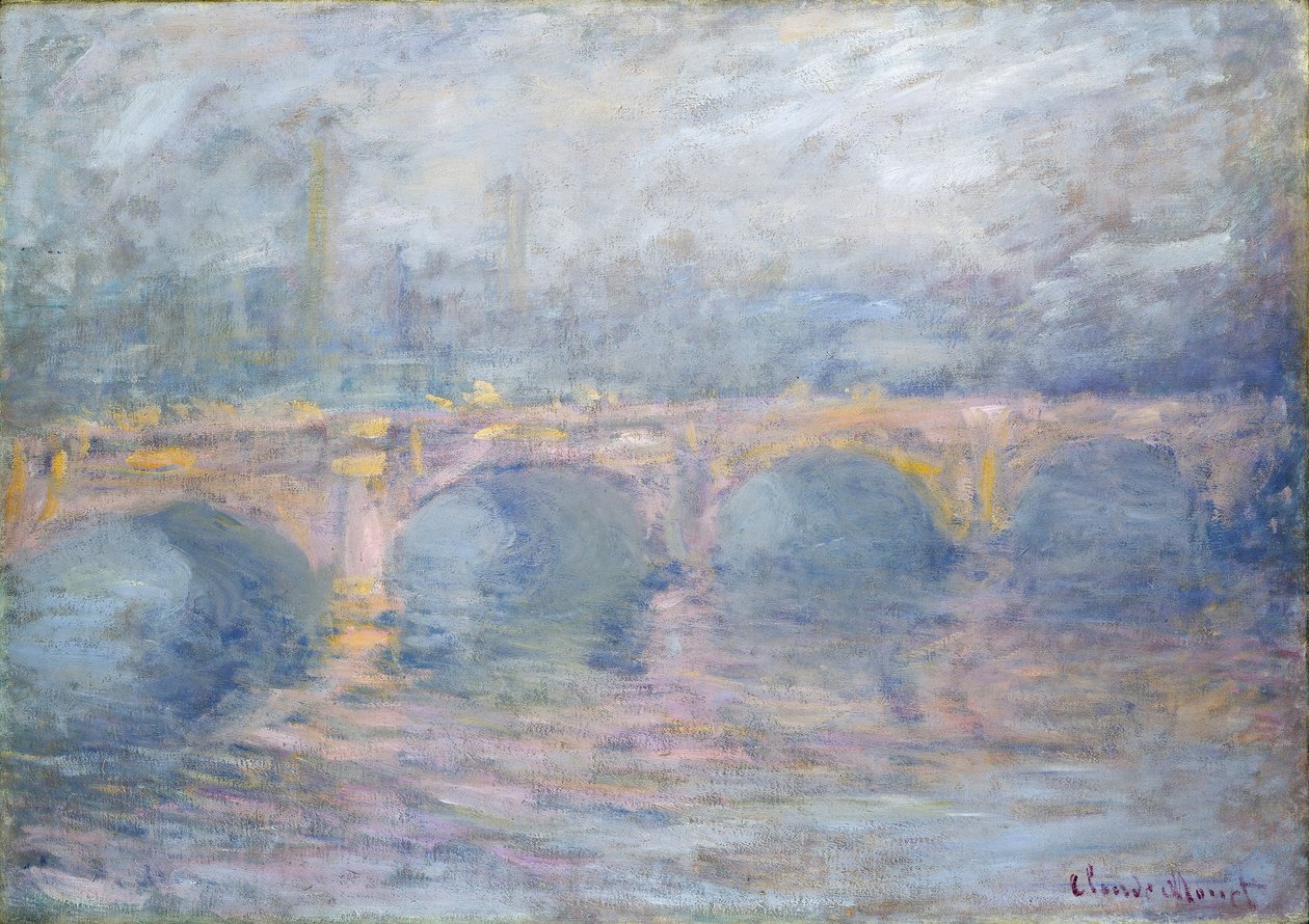 Ponte de Waterloo, Londres, ao pôr do sol, 1904 de Claude Monet