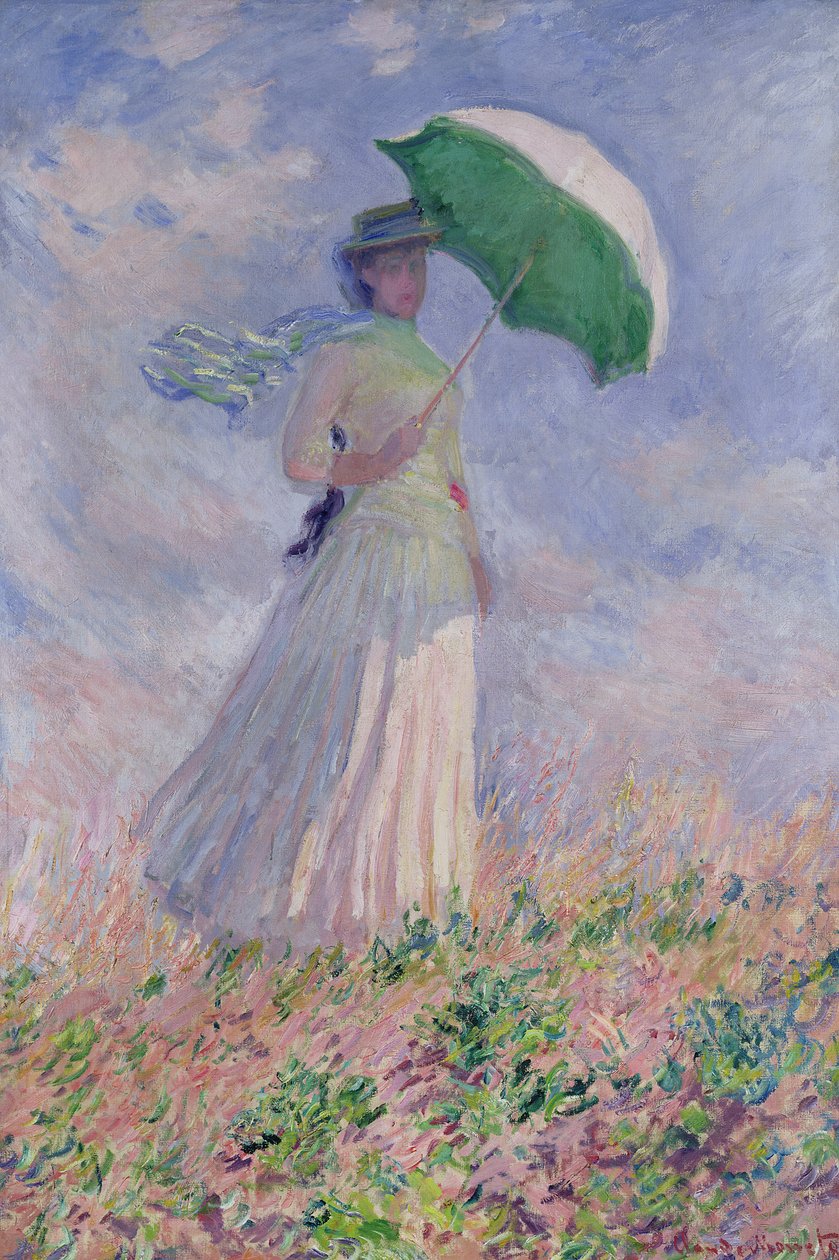 Mulher com um guarda-sol virou à direita, 1886 de Claude Monet