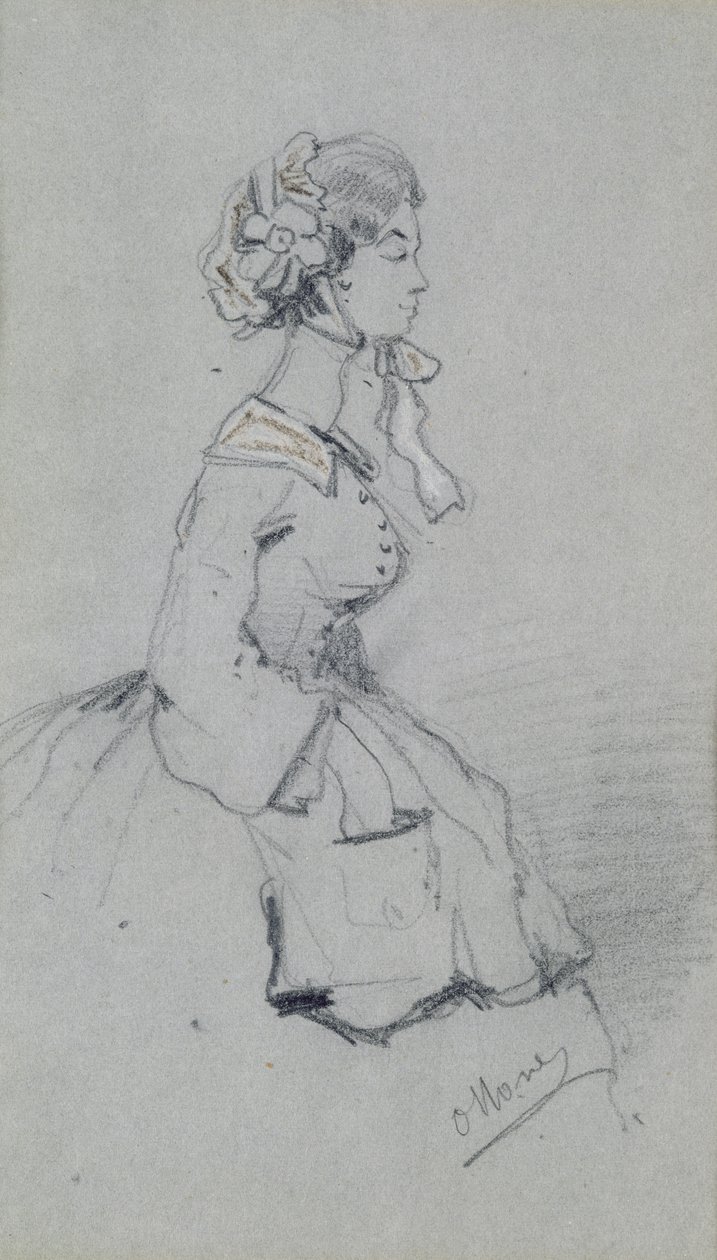 Jovem mulher com uma fita, 1857 (carvão e pastel sobre papel) de Claude Monet