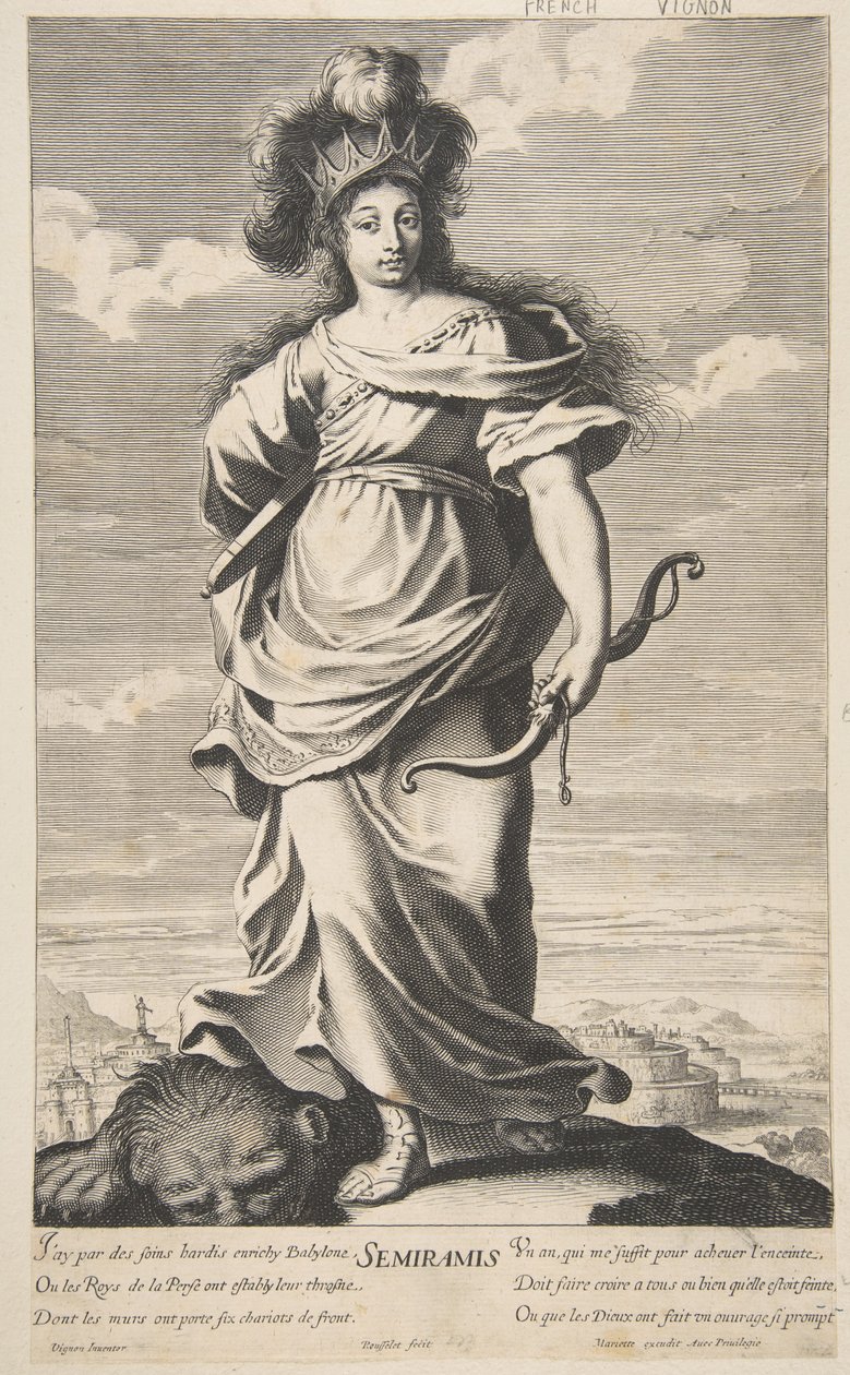 Semiramis de The Seven Wonders of the World, c.1639-40 (gravura e gravura) de Claude (after) Vignon