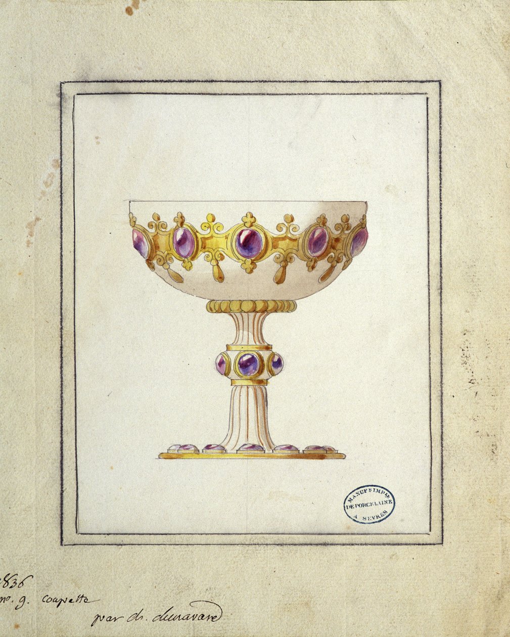 Decoração para taça de champanhe, desenho a aguarela, Claude-Aymé Chenavard de Claude Amie Chenavard
