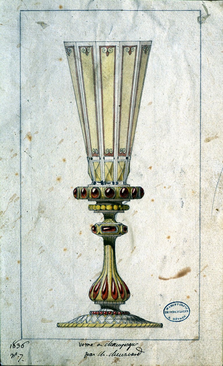 Decoração para flautas de champanhe, desenho a aguarela, Claude-Aymé Chenavard de Claude Amie Chenavard