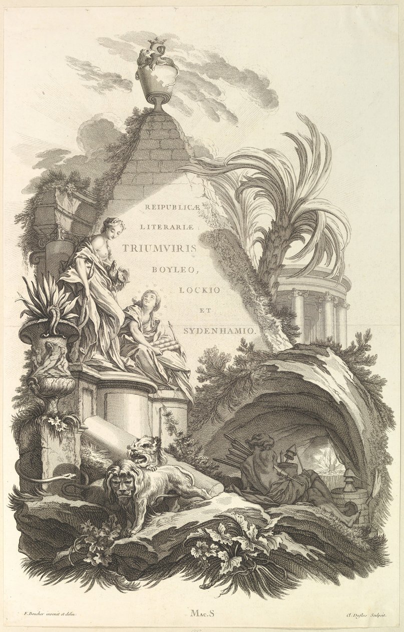Frontispício do Túmulo de Boyle, Locke e Sydenham Frontispício do Túmulo..., ca. 1736. de Claude Augustin Duflos