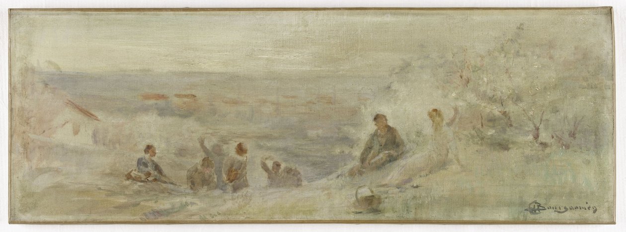 Esboço para a Câmara Municipal de Montreuil-sous-Bois: Paisagem - Repouso sob as árvores, em 1892 (óleo sobre tela) de Claude Charles Bourgonnier