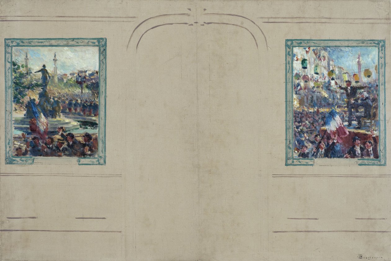Esboço para a Câmara Municipal do 12º arrondissement de Paris: Praça da Nação. Place de la Bastille, cerca de 1910 (óleo sobre tela) de Claude Charles Bourgonnier