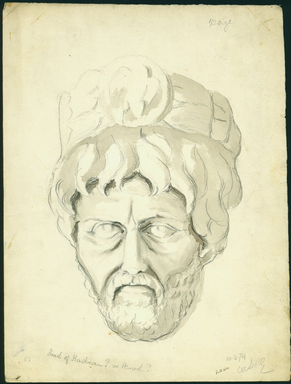 Cabeça de um homem, 1874 (wc e lápis sobre papel) de Claude Conder