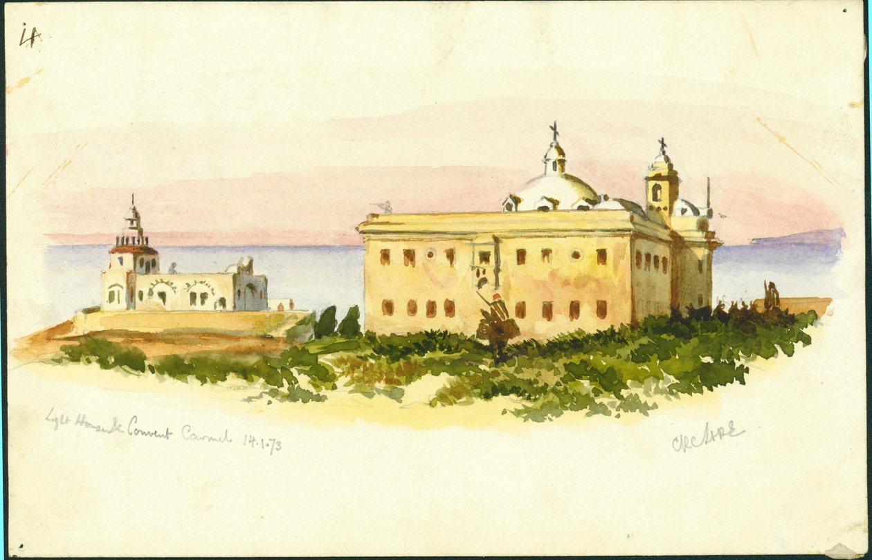 Casa de luz e convento, Carmel, 1873 (nós lápis sobre papel) de Claude Conder