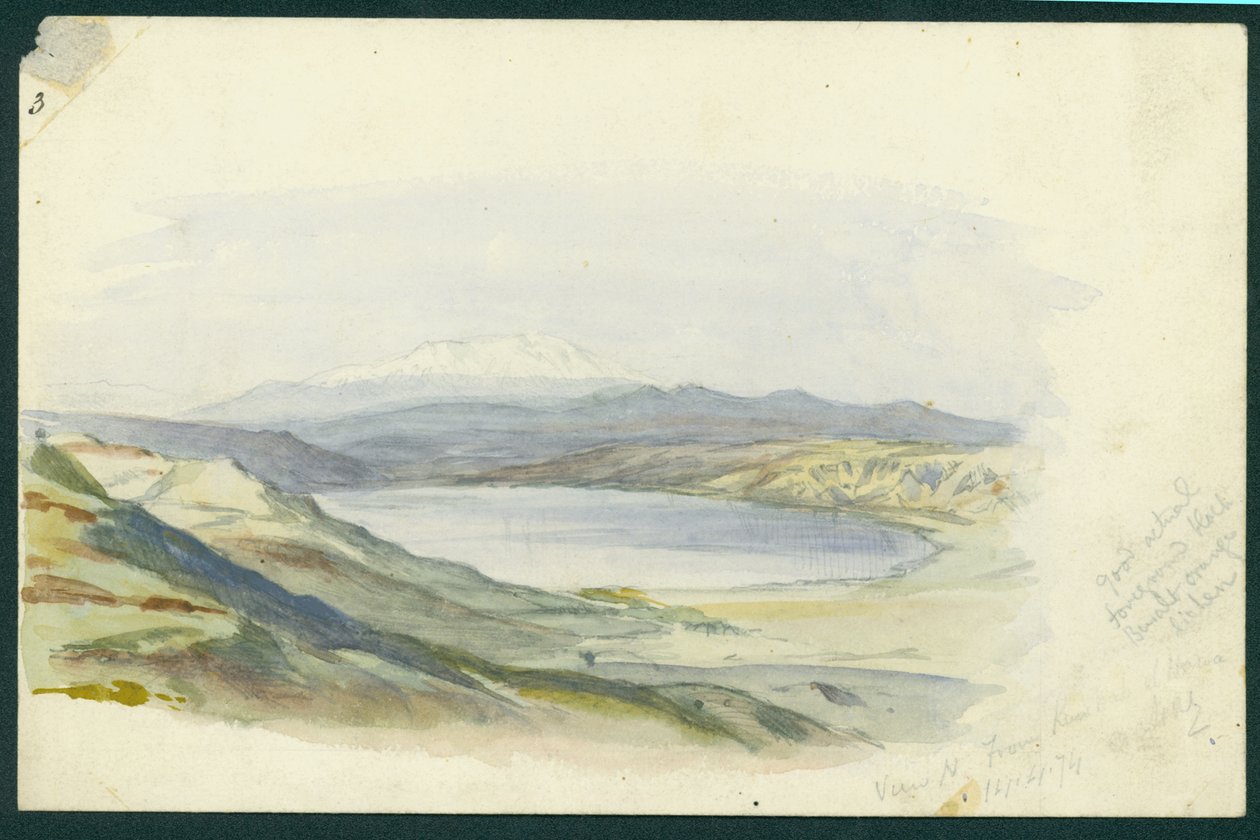 Monte Hermon e o Mar da Galileia, 1874 (wc e lápis sobre papel) de Claude Conder