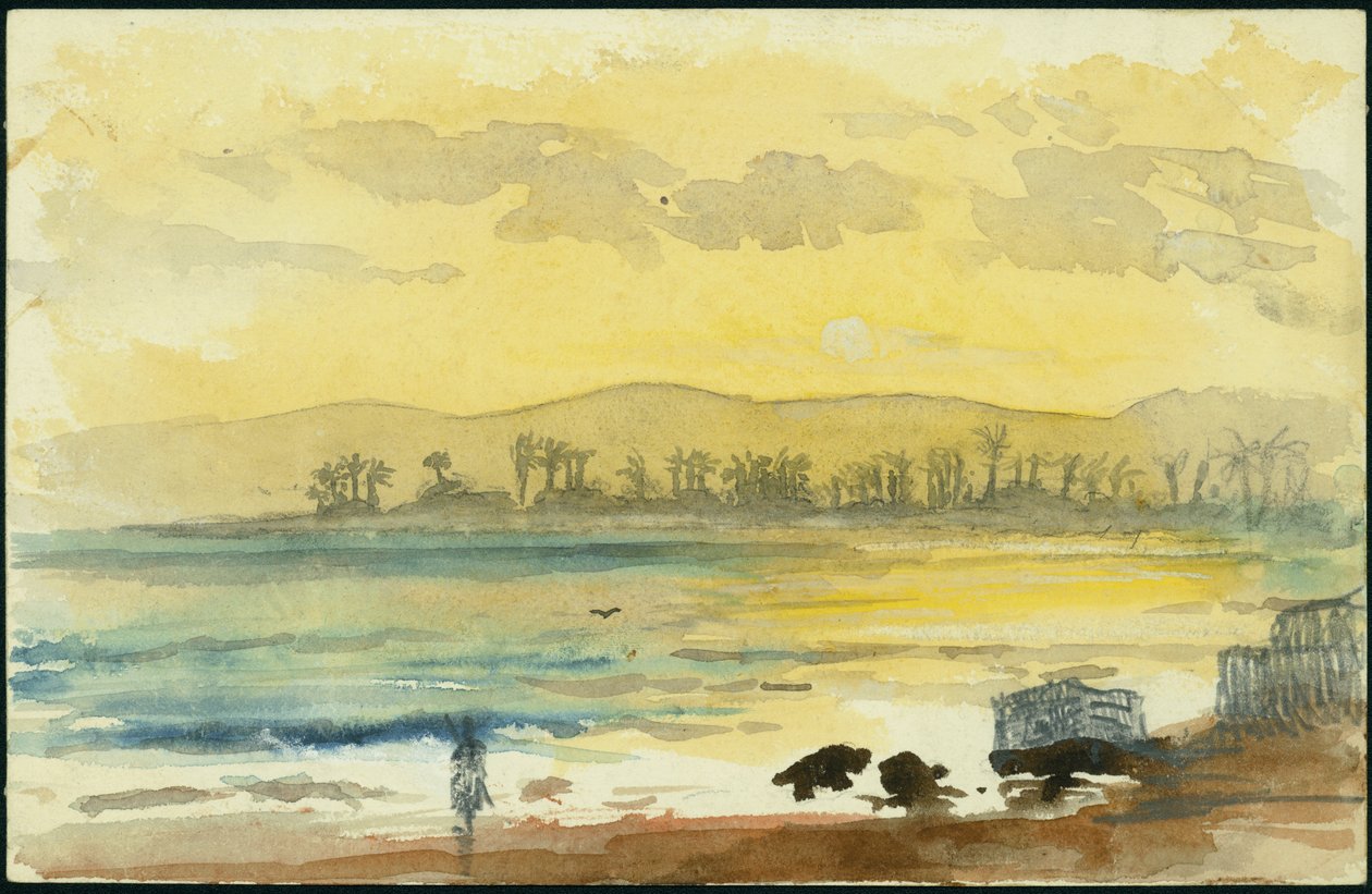 Nascer do sol perto de Haifa, 1872 (wc e lápis sobre papel) de Claude Conder