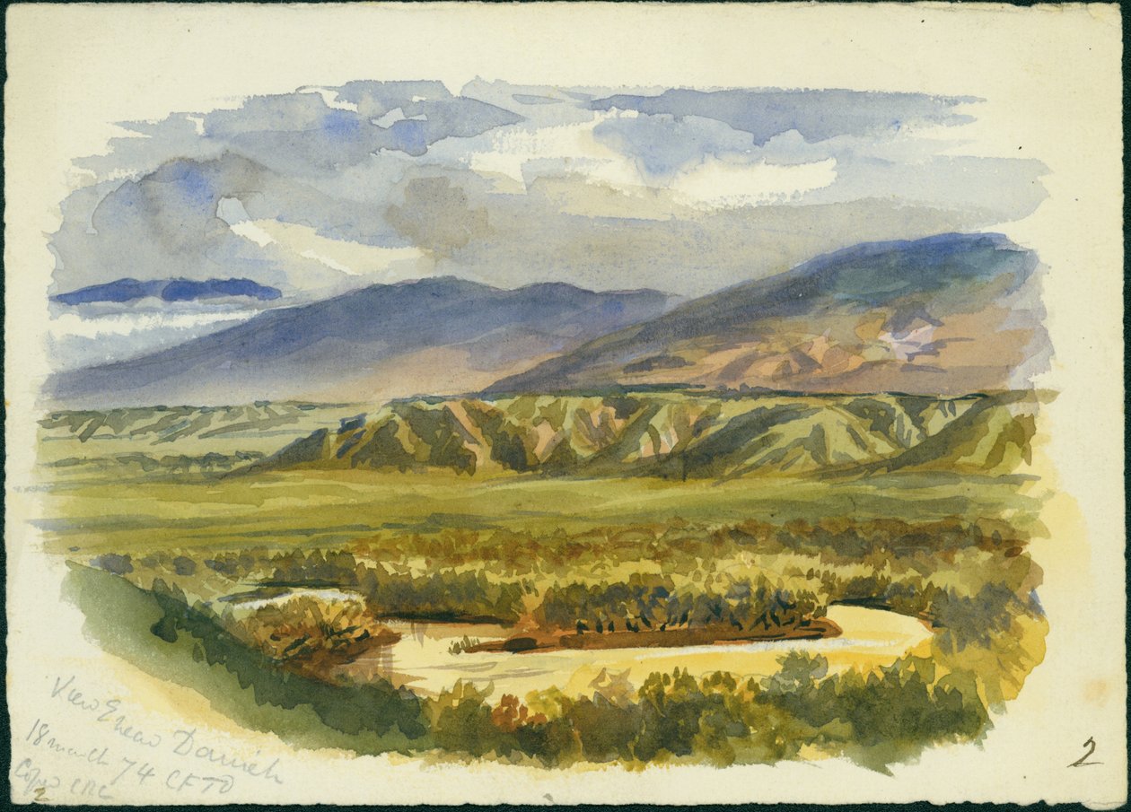 Veja perto de Damieh, Vale do Jordão, 1874 (wc e lápis sobre papel) de Claude Conder
