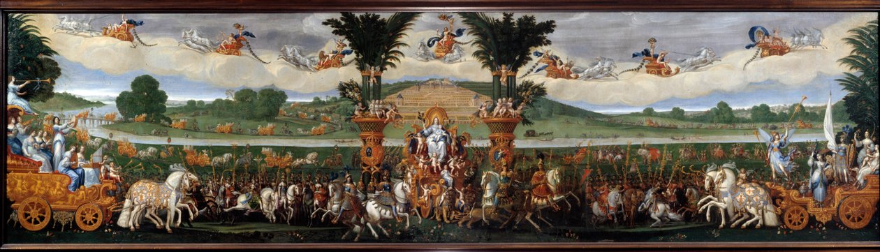 Os quatro elementos: A Terra ou O Triunfo de Ana da Áustria: pintura alegórica representando Ana da Áustria (1601-1666) Rainha de França no centro, ela é representada em Ceres, deusa da agricultura e fecondite. No fundo, vista de Santa de Claude Deruet