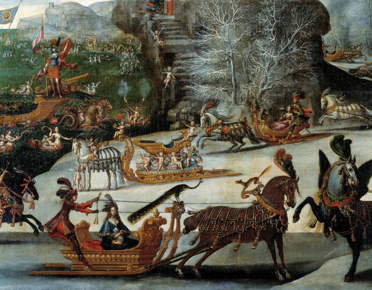 O trenó detalha os quatro elementos: água. Pintura de Claude Deruet (1588-1662) de Claude Deruet