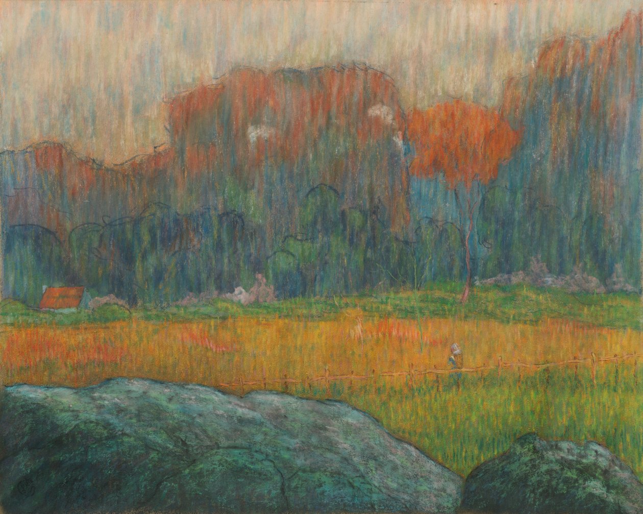 Paisagem com Figura e Casas de Claude Emile Schuffenecker