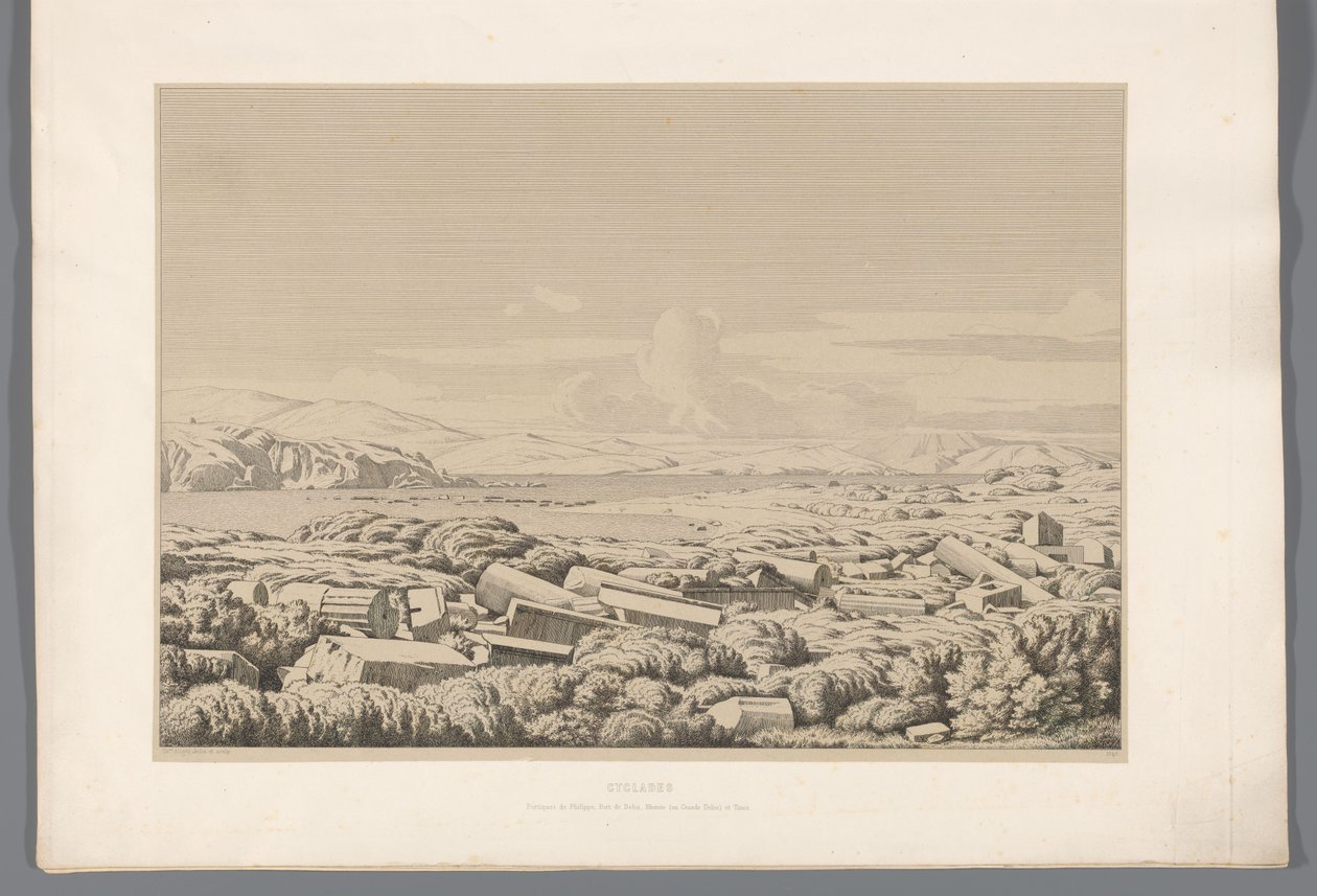 Gezicht op de Cycladen
Cíclades (título sobre o objecto)
Vistas dos locais mais famosos da Grécia antiga (...) (título da série) de Claude Félix Théodore Caruelle d