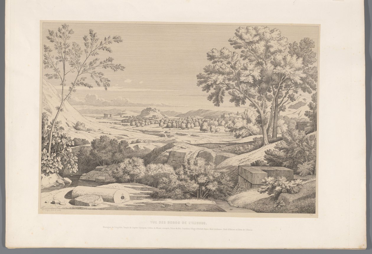 Gezicht op de oever van de rivier Ilisos
Vista das margens do Ilisus. (título sobre o objecto)
Vistas dos locais mais famosos da Grécia antiga (...) (título da série) de Claude Félix Théodore Caruelle d