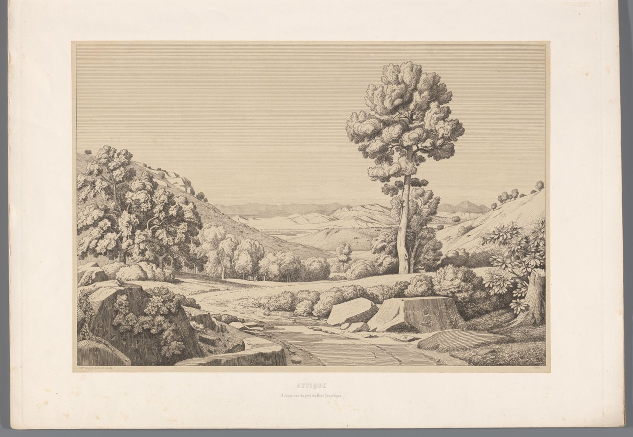 Landschap met weg
Ática (título sobre o objecto)
Vistas dos locais mais famosos da Grécia antiga (...) (título da série) de Claude Félix Théodore Caruelle d