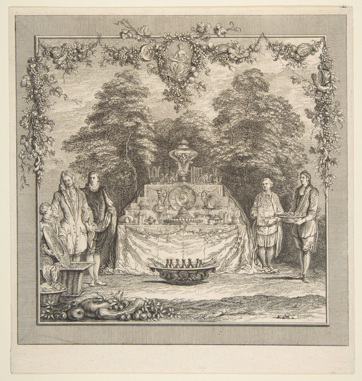 O Lanche Preparado em um Jardim.n.d. Criadores: Claude Gillot, Jacques Gabriel Huquier. de Claude Gillot, Jacques Gabriel Huquier