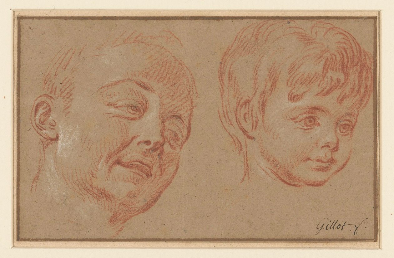 Esboço de duas cabeças de Claude Gillot (possibly)