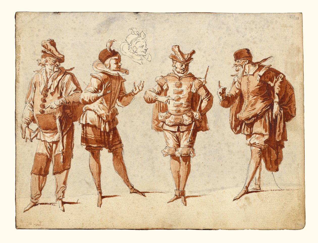 Quatro figuras em traje teatral de Claude Gillot