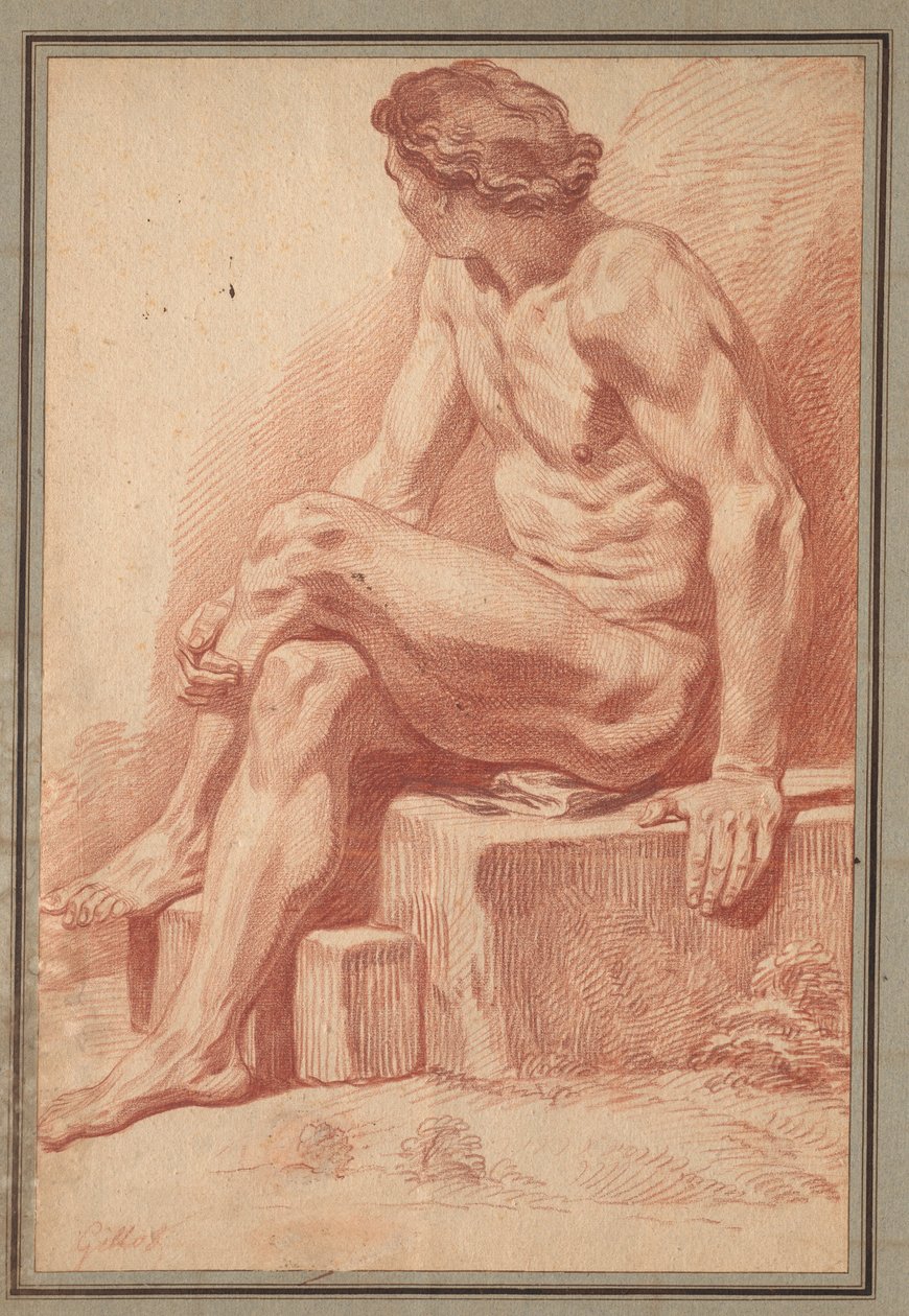 Nu Masculino Sentado, 1693-1695. de Claude Gillot